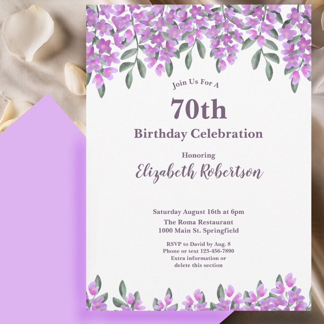 Invitation Elegant Pink Flowers Women's 70th Birthday  (Créateur téléchargé)