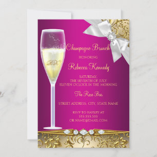Invitation Elégant Pink Gold Blanc Champagne Brunch Invitatio