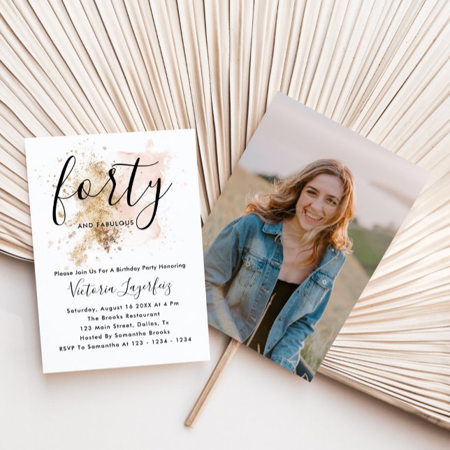 Invitation Elégant Pink & Gold Photo 40th Birthday Party (Créateur téléchargé)