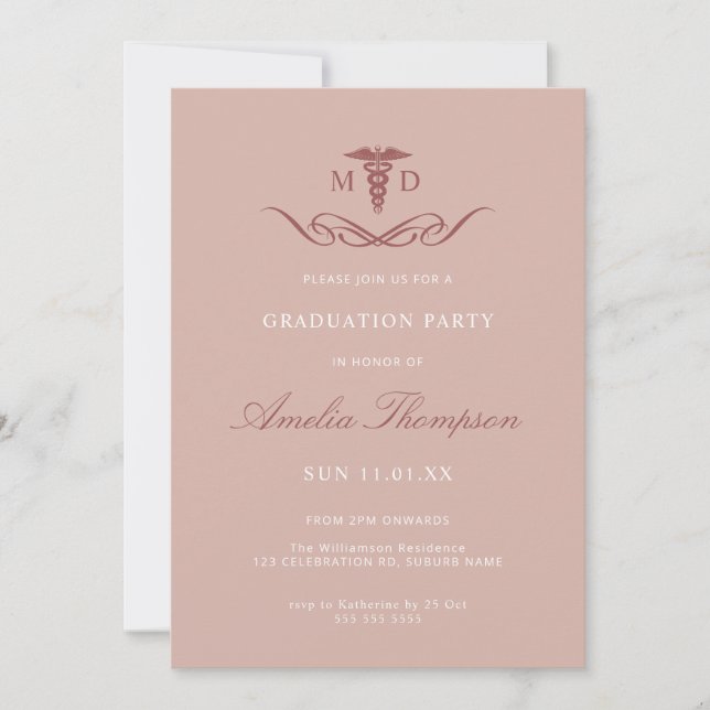 Invitation Élégant Pink Grad Party Docteur Médicale (Devant)