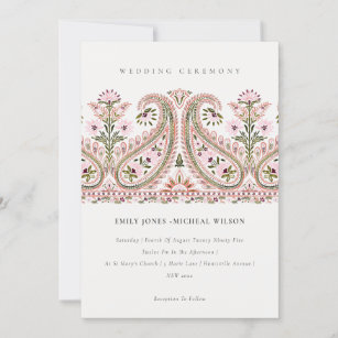 Invitation Élégant Pink Green Floral Paisley Motif Mariage