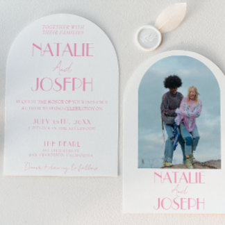 Invitation Elegant Pink Minimalist Wedding Photo Arched 