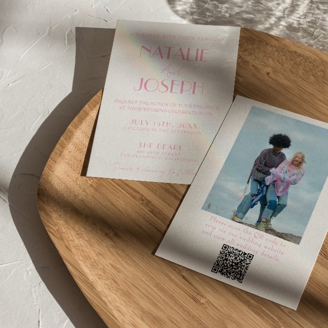 Invitation Elegant Pink Minimalist Wedding Photo QR Code (Créateur téléchargé)