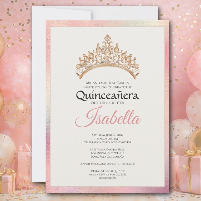 Invitation Elegant Pink Quinceanera 15th Birthday (15th Birthday Elegant Pink Quinceañera invitation. Celebrate a los quince años. Hermosa - beautiful)