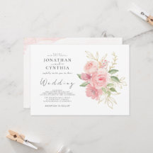 Elegant Pink Rose Watercolor Golden Floral Wedding