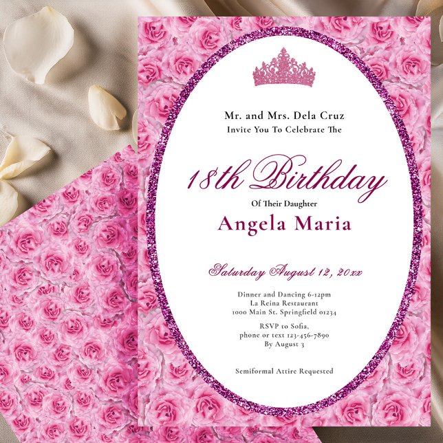 Invitation Elegant Pink Roses Floral 18th Birthday Debut (Créateur téléchargé)