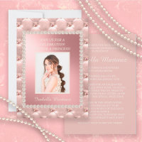Elégant Pink Satin Quinceañera Photo Pearls
