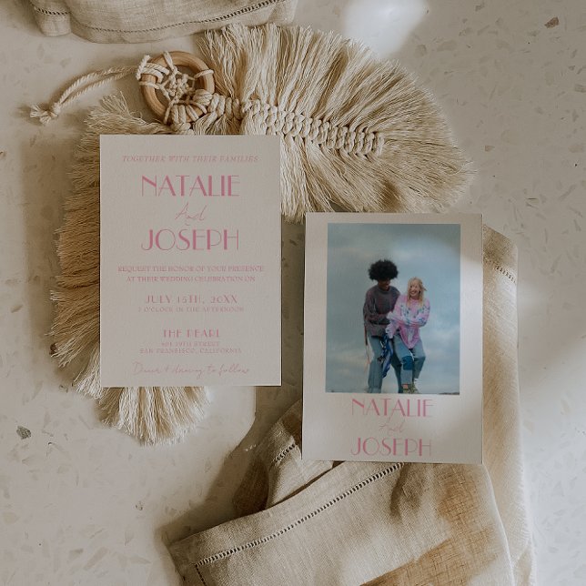 Invitation Elegant Pink Stylish Minimalist Wedding Photo  (Créateur téléchargé)