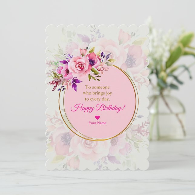 Invitation Elegant Pink Watercolor Floral Birthday (Debout devant)