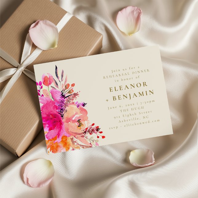 Invitation Elegant Pink Watercolor Floral Rehearsal Dinner (Créateur téléchargé)