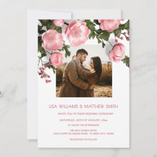 Invitation Elegant Pink White 3D Roses Wedding