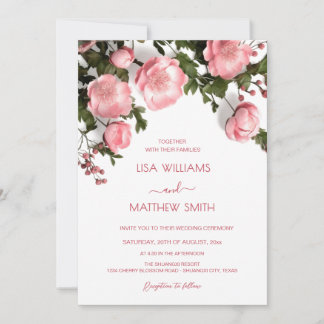 Invitation Elegant Pink White 3D Roses Wedding