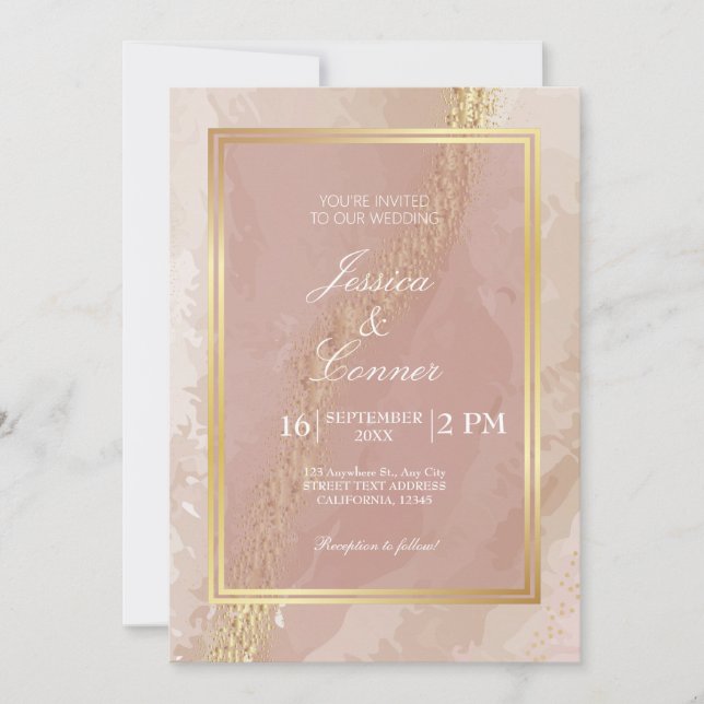 Invitation Elégant pinkk or mariage Marbre (Devant)