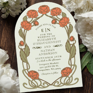 Invitation Élégant Pivoine Corail Art Nouveau Floral Mariage