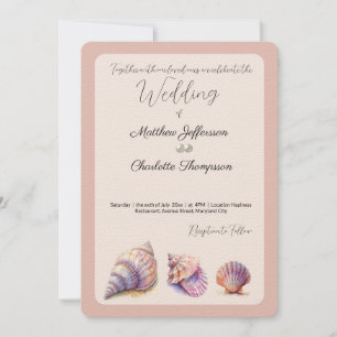 Invitation Elégant Plage Mariage Coquillages Perles Nautiques
