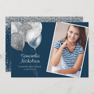 Invitation Élégant plaisir Marine Bleu Argent Parties scintil