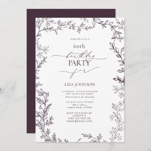 Invitation Élégant Plum Feuille Moderne Purple 60e anniversai
