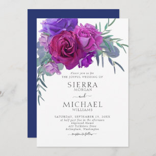 Invitation Élégant Plum Lilac Navy Mariage botanique floral