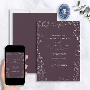Invitation Élégant Plum moderne violet minimal Mariage feuill