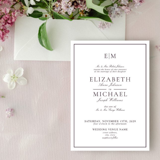 Invitation Elegant Plum Purple Classic Monogram Wedding (Créateur téléchargé)