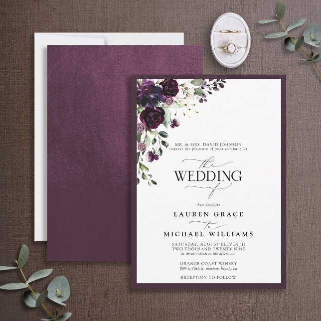 Invitation Elegant Plum Purple Floral Watercolor Script (Créateur téléchargé)