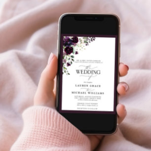 Invitation Elegant Plum Purple Floral Watercolor Script