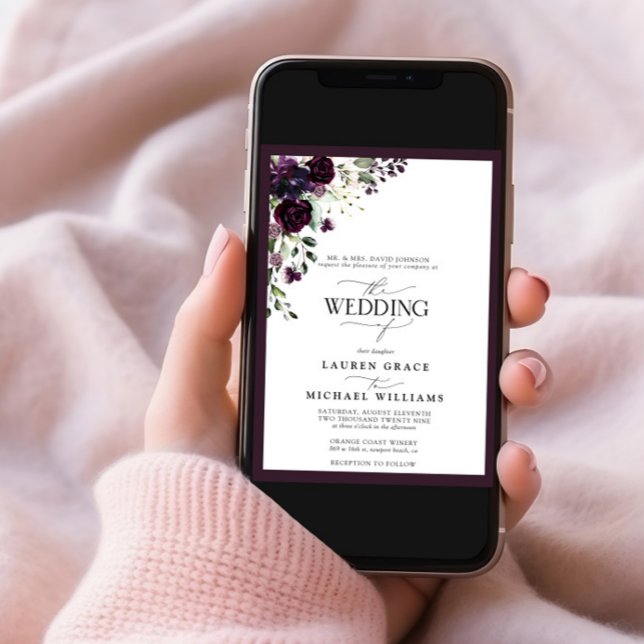 Invitation Elegant Plum Purple Floral Watercolor Script (Créateur téléchargé)