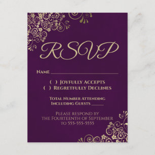 Invitation Elégant Plum Purple & Gold Wedding RSVP par téléph