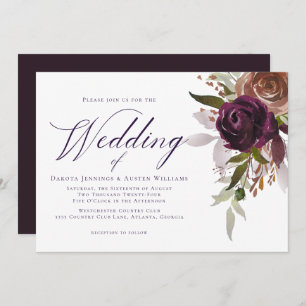Invitation Élégant Plum violet Floral Chic Script Mariage