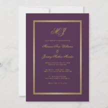 Élégant Plum violet or Script Monogramme Mariage