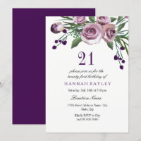 Élégant Plum violet Rose 21e anniversaire Invitati