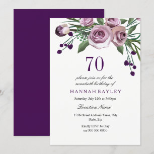 Invitation Élégant Plum violet Rose 70e anniversaire Invitati