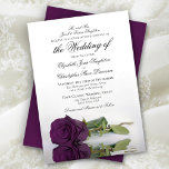 Invitation Élégant Plum violet Rose Mariage officiel<br><div class="desc">Cette belle faire-part de mariage est simple, traditionnelle et élégante. Il présente une belle photo d'un rose pourpre de prune à long tige réfléchissant dans un bassin d'eau avec une formulation formelle où les parents de la mariée émettent l'invitation. La calligraphie script sophistiquée lui donne un style intemporel et classique....</div>