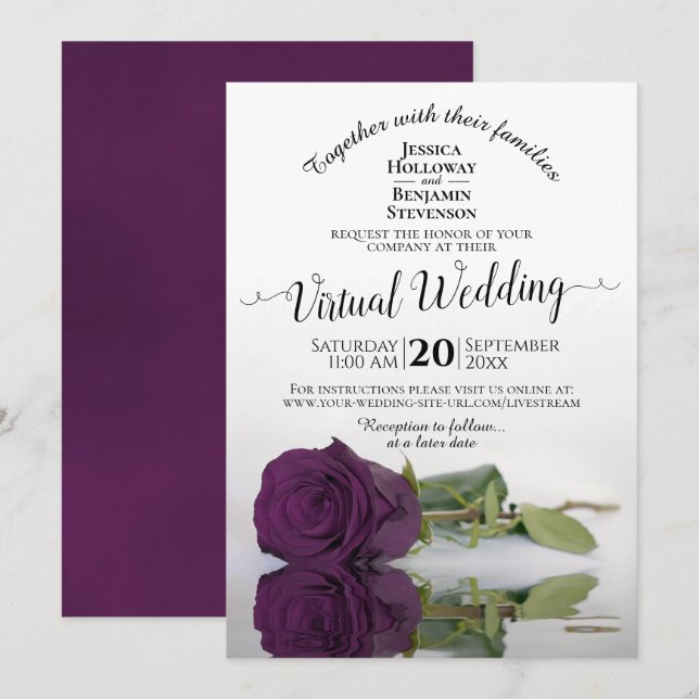Invitation Élégant Plum violet Rose romantique Mariage virtue (Devant / Derrière)