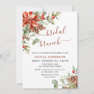 Invitation Elégant Poinsettia Aquarelle Rouge Brunch nuptial