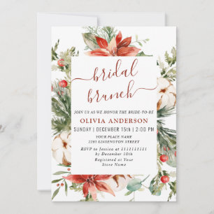 Invitation Elégant Poinsettia Aquarelle Rouge Brunch nuptial
