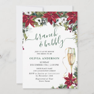 Invitation Elégant Poinsettia Aquarelle Rouge Brunch nuptial