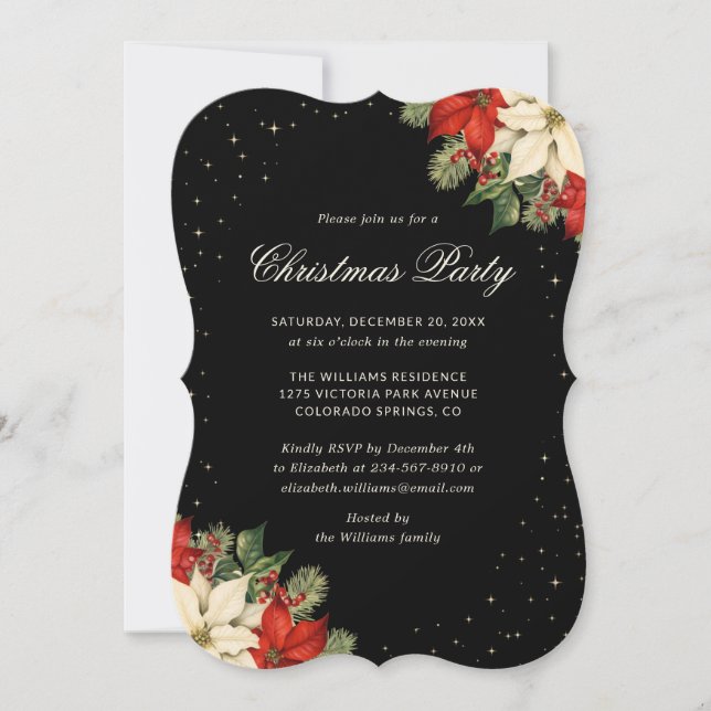 Invitation Elegant Poinsettia Black Christmas Party (Devant)