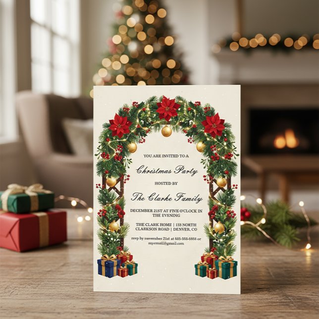 Invitation Elegant Poinsettia Christmas Trellis Party Design (Créateur téléchargé)