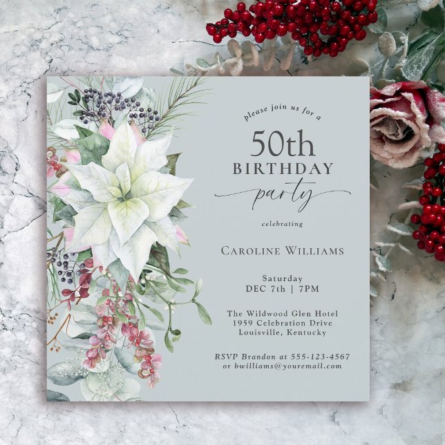 Invitation Elégant Poinsettia Florale Hiver 50e anniversaire (Available in both printed and instant download digital format.)