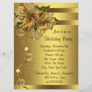 Invitation Élégant Poinsettia Or Noir Fête de Noël