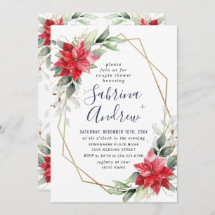 Invitation Elégant Poinsettia rouge hiver Floral Couple Douch