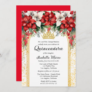 Invitation Elégant Poinsettias Floral Quinceañera