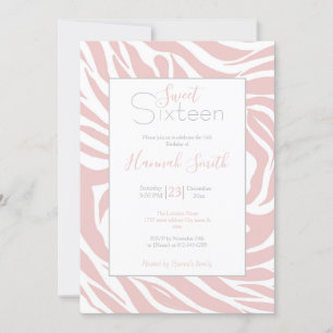 Invitation Élégant Poster de animal blanc rose pâle Zèbre