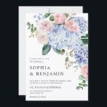 Invitation Élégant Poudre bleu rose Hydrangée Mariage formel<br><div class="desc">Faire-part de mariage moderne avec hydrangées bleu clair / bleu poussiéreux avec rose pastel, blush, pêche, roses blanches, pivoines, feuilles d'eucalyptus sauge, branches et feuillage. Des teintes douces et romantiques oniriques et muettes ressortent des motifs floraux d'aquarelle d'été pour s'adapter à votre mariage thématique. S'il vous plaît trouver d'autres modèles...</div>