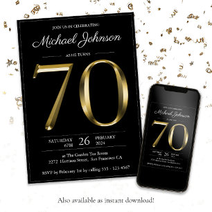 Invitation Elégant pour lui Gold Black 70e anniversaire