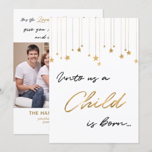 Invitation Élégant pour nous Un enfant est né Gold Photo