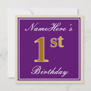 Invitation Elégant, pourpre, Faux Gold 1er anniversaire + Nom