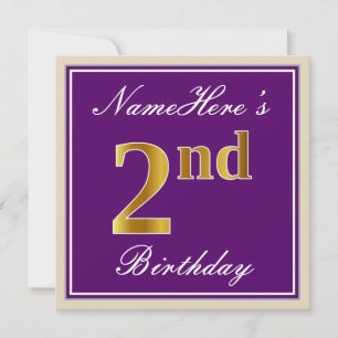 Invitation Élégant, pourpre, Faux Gold 2e anniversaire + nom