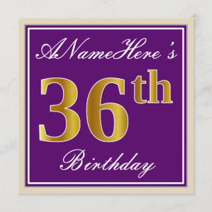 Invitation Elégant, pourpre, Faux Gold 36ème anniversaire + N